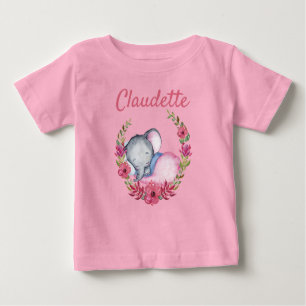 T-shirt Pour Bébé Rose rose douce Floral Baby Elephant Girls