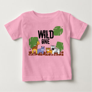 T-shirt Pour Bébé Rose "WILD ONE" Safari Jungle Thème Premier Anniv