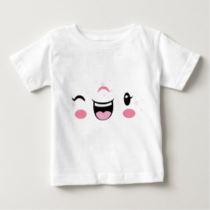T-shirt Pour Bébé Rose Winking Kawaii Visage Enfants Vêtements