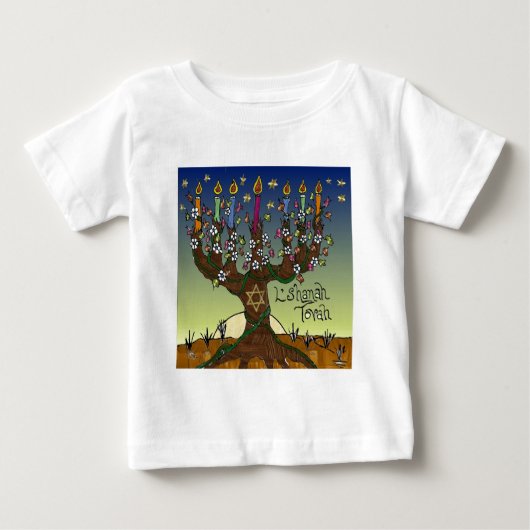T-shirt Pour Bébé Rosh Hashanah L'Shanah Tovah Arbre de Vie Menorah (Devant)