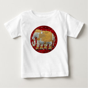 T-shirt Pour Bébé Rouge embelli et or d'éléphant d'Asie
