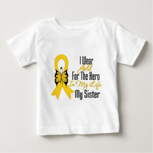 T-shirt Pour Bébé Ruban Cancer de l'enfance Mon héros Ma soeur