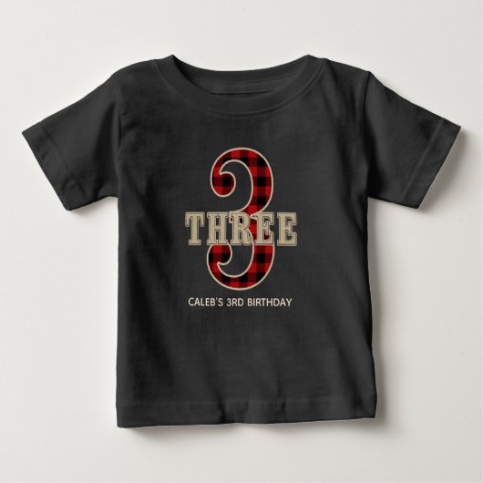 T-shirt Pour Bébé Rustic Red Black Buffalo Plaid 3e fête d'anniversa (Devant)