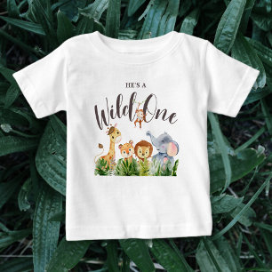 T-shirt Pour Bébé Safari Animaux Wild One Anniversaire des enfants