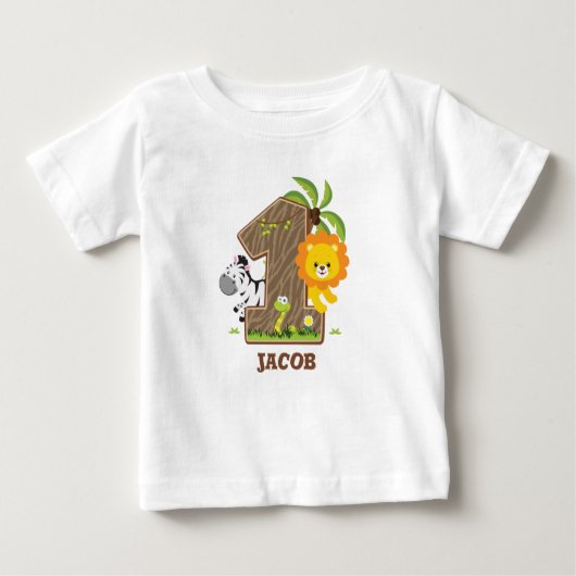 T-shirt Pour Bébé Safari personnalisé 1er maillot d'anniversaire (Devant)