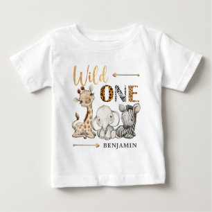 T-shirt Pour Bébé Safari PERSONNALISÉ WILD ONE Premier anniversaire