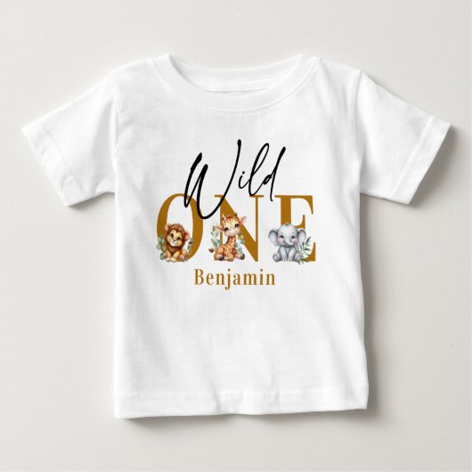 T-shirt Pour Bébé Safari Wild One Jungle Animaux 1er anniversaire (Devant)