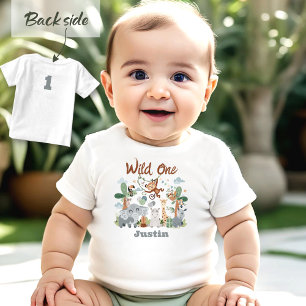 T-shirt Pour Bébé Safari ZOO Animaux Wild One Boy 1er Anniversaire