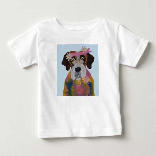 T-shirt Pour Bébé Saint Bernard Hippie (Devant)