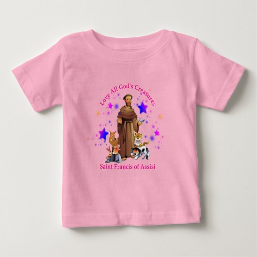 T-shirt Pour Bébé Saint François d'Assise Fille catholique rose (Devant)