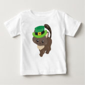 T-shirt Pour Bébé Saint Patrick's Day, Chat Brown, Casquette Leprech (Devant)