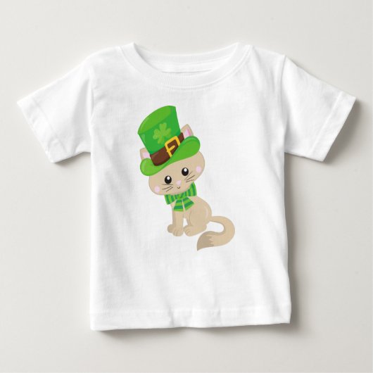 T-shirt Pour Bébé Saint Patrick's Day Chat, Leprechaun Casquette, Cl (Devant)