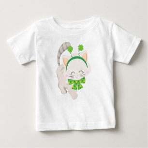 T-shirt Pour Bébé Saint Patrick's Day, Chat mignon, Clovers chanceux