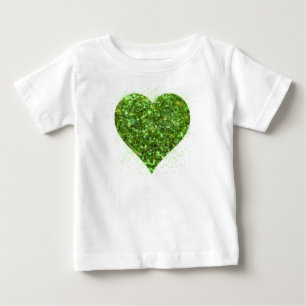 T-shirt Pour Bébé Saint Patrick's day, coeur vert irlandais scintill