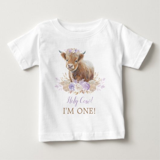 T-shirt Pour Bébé Saint Vache Je suis un Boho Purple Floral 1er anni (Devant)