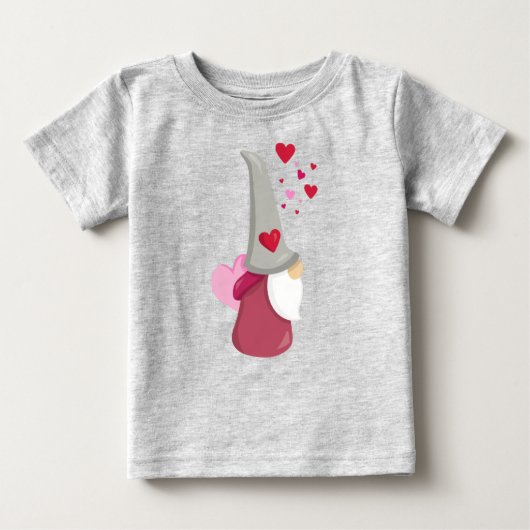 T-shirt Pour Bébé Saint Valentin Gnome, Gnome mignonne, Barbe, Coeur (Devant)