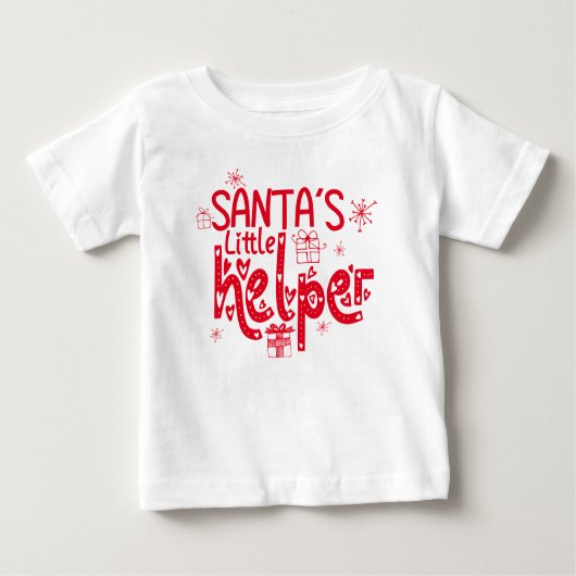T-shirt Pour Bébé Santas Little Helper Heart Red Script Cadeau Motif (Devant)