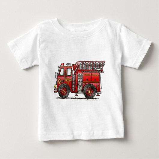 T-shirt Pour Bébé Sapeur-pompier de camion de pompiers d'échelle (Devant)