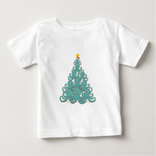 T-shirt Pour Bébé Sapin de Noël Pieuvre Chapeau de Père Noël Lumière