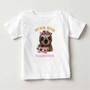 T-shirt Pour Bébé Sauvage Un 1er anniversaire Mignonne paresse en fl
