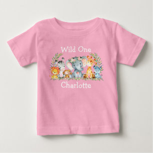 T-shirt Pour Bébé Sauvage Un 1er Anniversaire Safari Animaux Fleurs 