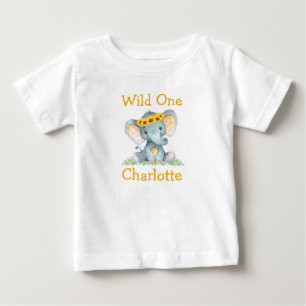 T-shirt Pour Bébé Sauvageon 1er Anniversaire Eléphants Tournesols