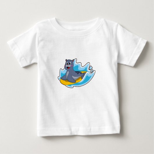 T-shirt Pour Bébé Sceau comme surfeur avec Surfboard (Devant)