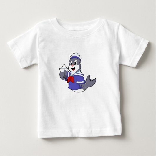 T-shirt Pour Bébé Sceller comme marin avec bateau (Devant)