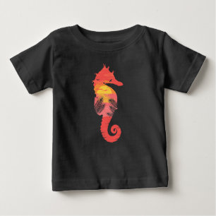 T-shirt Pour Bébé Sea Horse Silhouette Tropical Ocean Sunset