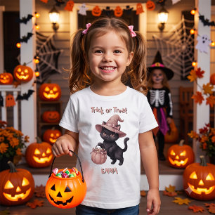 T-shirt Pour Bébé Seau de bonbons Chat Noir pour la fête d'Halloween