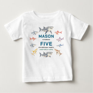 T-shirt Pour Bébé Shark Splash Fête d'anniversaire de 5 ans   Enfant