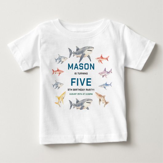 T-shirt Pour Bébé Shark Splash Fête d'anniversaire de 5 ans | Enfant (Devant)