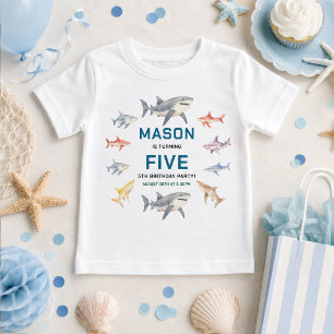 T-shirt Pour Bébé Shark Splash Fête d'anniversaire de 5 ans Enfant