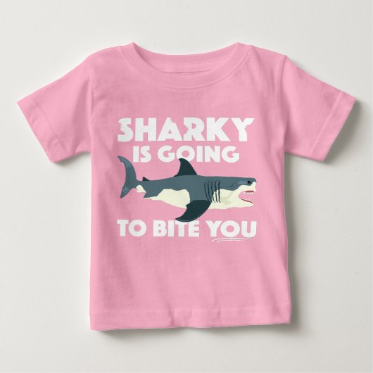 T-shirt Pour Bébé Sharky Va Vous Bite Design - Baby Fine Jer (Devant)
