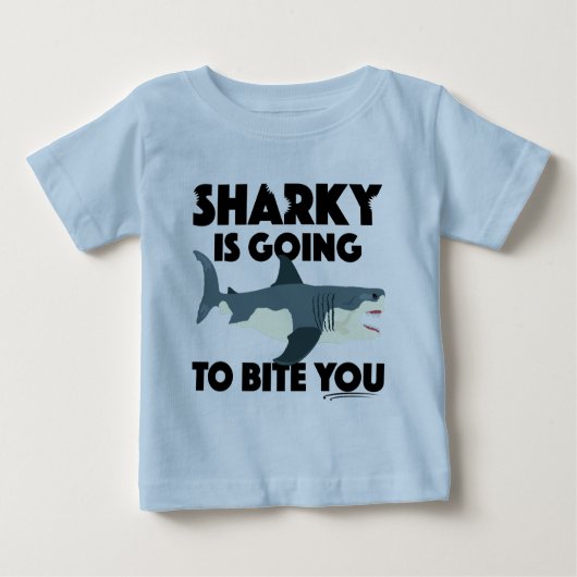 T-shirt Pour Bébé Sharky Va Vous Bite Design - Baby Fine Jer (Devant)