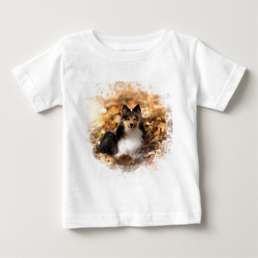 T-shirt Pour Bébé Sheltie Shetland Sheepdog Art Peinture (Devant)