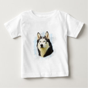 T-shirt Pour Bébé Sibérie Husky Dog Eau Couleur Art Peinture