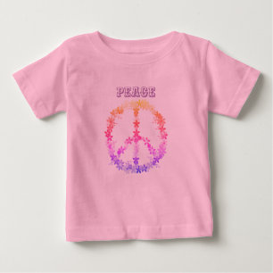 T-shirt Pour Bébé Signe de paix avec fleurs colorées,Texte personnal