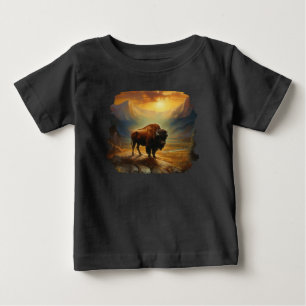 T-shirt Pour Bébé Silhouette de Bison de Buffalo au Coucher du Solei
