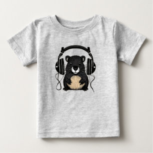 T-shirt Pour Bébé Silhouette de castor de dessin animé avec écouteur