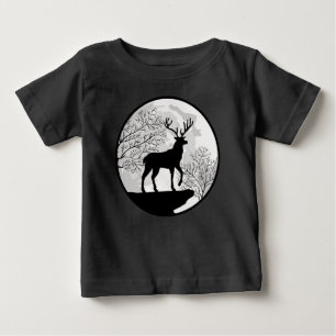 T-shirt Pour Bébé Silhouette de cerf et de lune dans la nature sauva