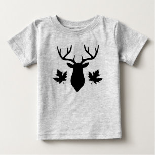 T-shirt Pour Bébé Silhouette de cerf noir feuille d'érable
