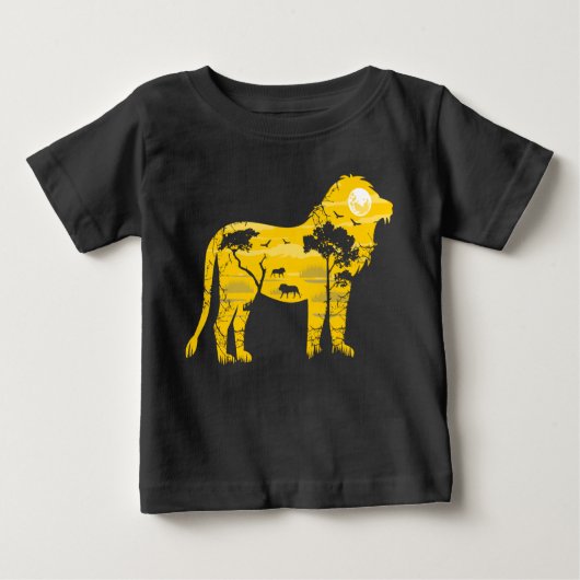 T-shirt Pour Bébé Silhouette Pleine lune Lion Savanah africaine (Devant)