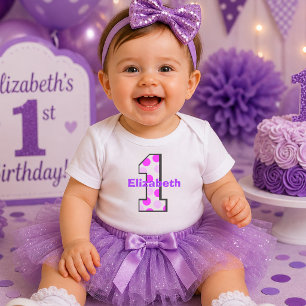 T-shirt Pour Bébé Simple Anniversaire 1 an pois violet