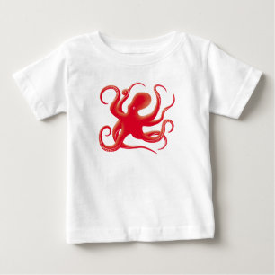 T-shirt Pour Bébé Simple rouge vectoriel art octopus Silhouette