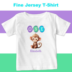 T-shirt Pour Bébé Singe 1er anniversaire un avec le nom pourpre