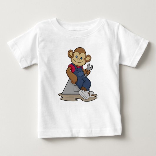 T-shirt Pour Bébé Singe comme mécanicien avec clé (Devant)