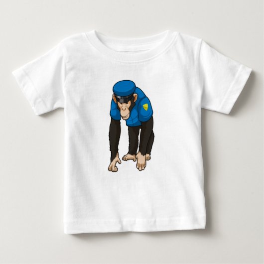 T-shirt Pour Bébé Singe comme policier avec Uniforme (Devant)