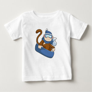 T-shirt Pour Bébé Singe comme Snowboardeur avec Sonowboard.PNG