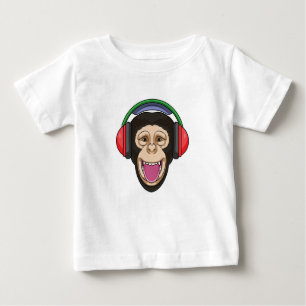 T-shirt Pour Bébé Singe dans la musique avec casque